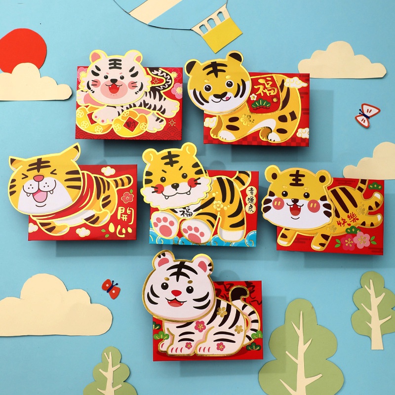 Bộ 6 bao lì xì hình con hổ năm mới 2022