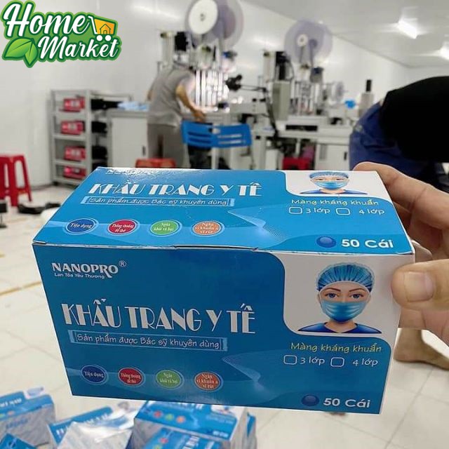 [Mã SR14MAY5 giảm 20K đơn 50K] ( Hộp 50 Cái ) Khẩu Trang Y Tế Kháng Khuẩn 4 lớp Cao Cấp Không Thấm Nuớc NANOPRO