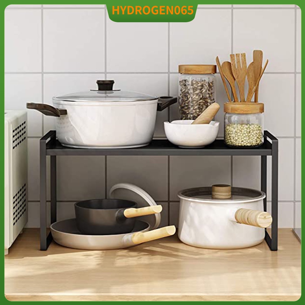 Tủ kệ tổ chức đa năng đựng chén đĩa có thể xếp chồng lên nhau Giá đỡ gia vị Chống xước Thép carbon cho nhà bếp Màu đen Hydrogen065
