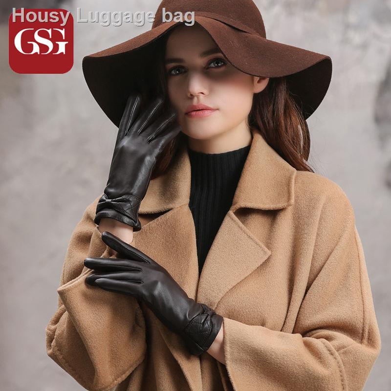 Hàng có sẵn Găng tay da cừu phối nhung ấm áp chống gió có thể dùng màn hình cảm ứng cho nữ