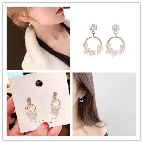 Khuyên Tai Tròn Đính Đá Ngọc Trai Nhân Tạo Phong Cách Hàn Quốc Thời Trang