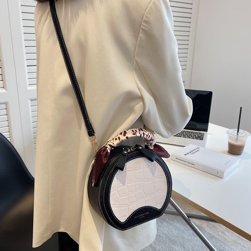 Túi Đeo Chéo Hình Tròn Cỡ Nhỏ Bằng Lụa Họa Tiết Vân Đá Thời Trang Cho Nữ