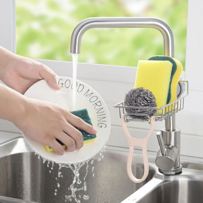 Giá treo vòi nước inox đựng đồ tiện lợi, tiết kiệm không gian; có thể tháo lắp dễ dàng phù hợp với không gian bồn rửa