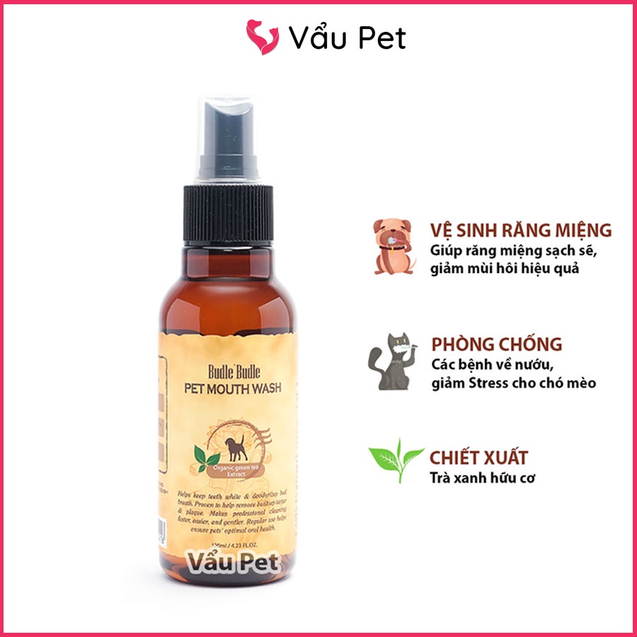 Xịt thơm miệng cho chó mèo Budle Budle 120ml - Xịt khử mùi hôi miệng, vệ sinh răng miệng Vẩu Pet Shop