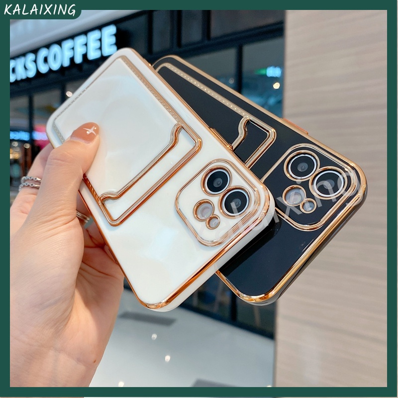 Ốp Điện Thoại Mềm Mạ Điện Màu Trơn Có Ngăn Đựng Thẻ Cho iPhone 13 Pro Max 12 Pro