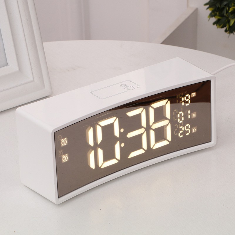 Đồng hồ MONSKY ENBOW LED 3D để bàn màn hình gương cong hiện đại, tiện ích đa chức năng.