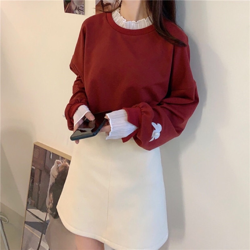 Áo len Tết 🧧 vặn thừng viền trắng , gắn hoa lạ mới chất len dày dặn xinh xắn, nữ tính