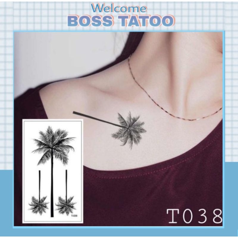 Hình xăm tatoo cây t038. Xăm dán tatoo mini tạm thời, size &lt;10x6cm