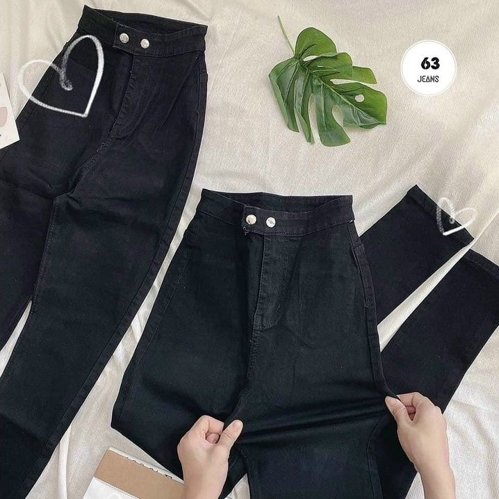 Quần jeans đen ôm co giãn lưng siêu cao chất vải đen mịn đẹp
