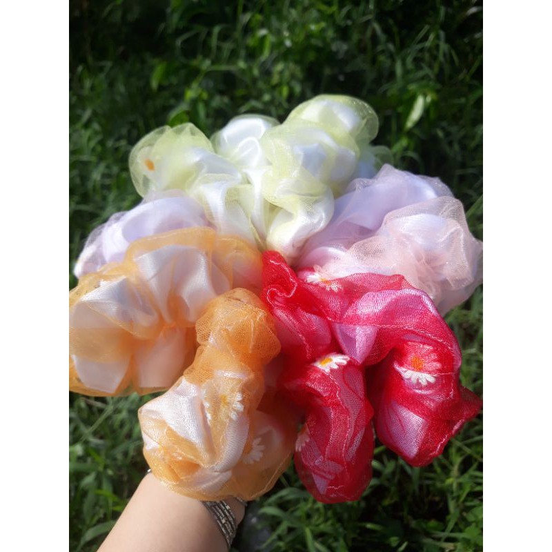 Scrunchies, crunchies đồ buộc tóc Hoa cúc thêu hai lớp