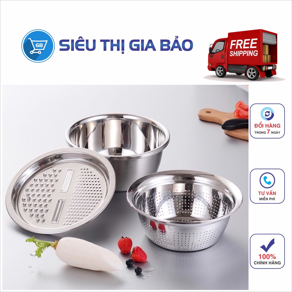 Rổ nạo rau củ kiêm rổ và chậu inox cao cấp đa năng,tiện lợi dùng nhà bếp