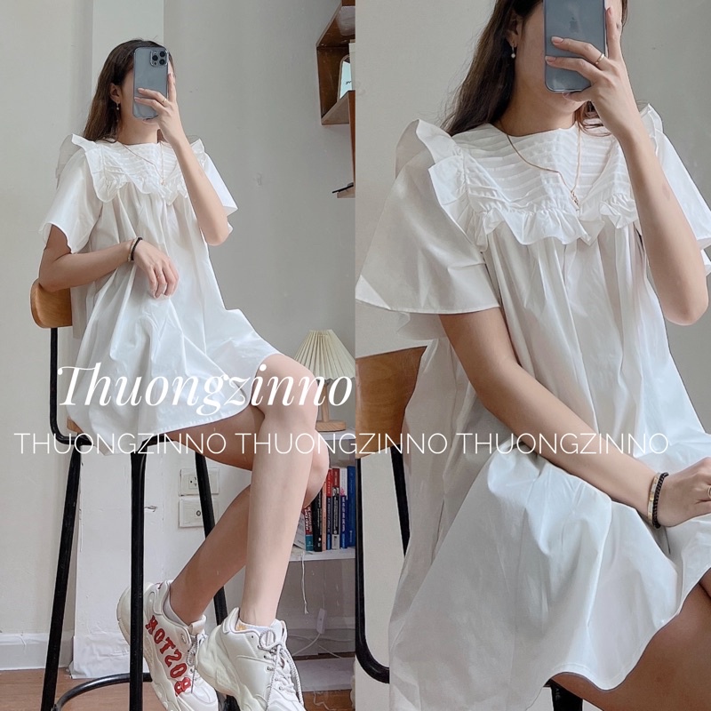 [Ảnh thạt/Video]Áo váy Moment xếp li ngực dáng babydoll xoè nhẹ xinh xắn Đầm thô mềm dáng ngắn Hàn Quốc