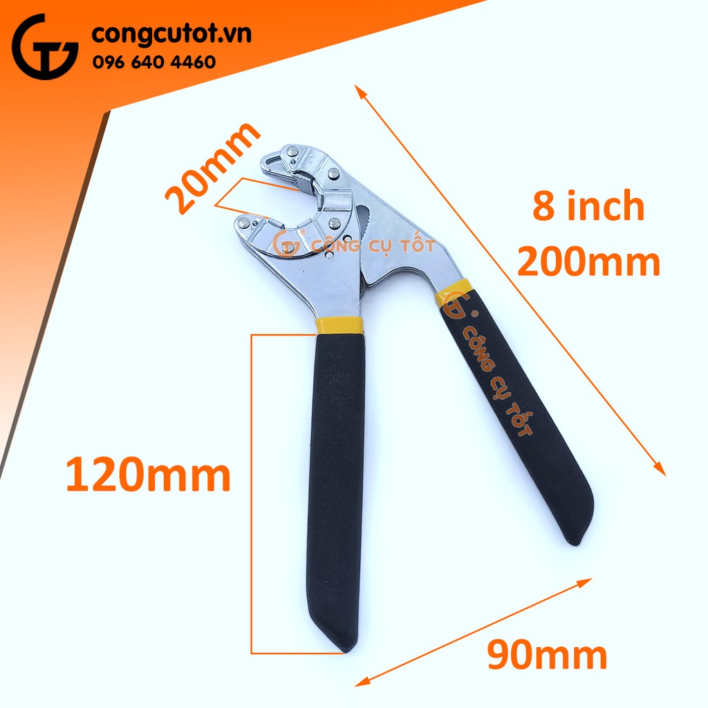 Kìm vặn lục giác 8inch đầu miệng mở tối đa 15mm