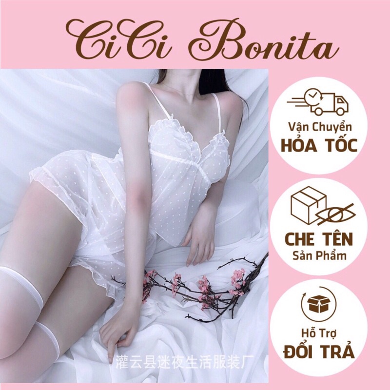 Set ngủ xuyên thấu chấm bi gợi cảm CL47🚀che tên, ship hoả tốc HCM