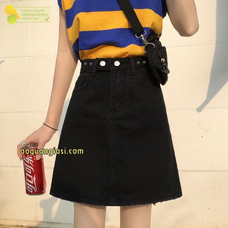 Chân váy kaki nữ lưng 2 nút + cườm màu đen size S,M,L AQGS MT900 rẻ đẹp hàn quốc chuẩn store freeship 50k