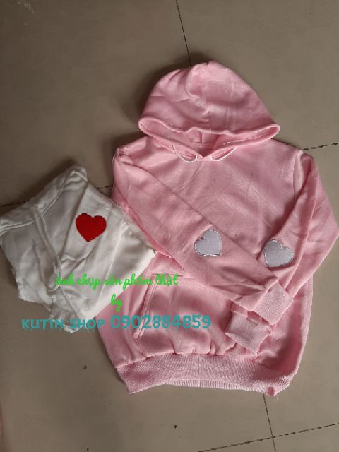 Áo khoác nỉ nam nữ hoodie chui đầu thêu 2 trái tim tay có ảnh thật