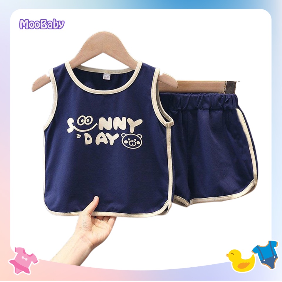 Quần áo bé trai,đồ bộ ba lỗ sát nách cho bé in chữ sunny day cực xinh,chất cotton co giãn thoáng mát - MOOBABY Shop