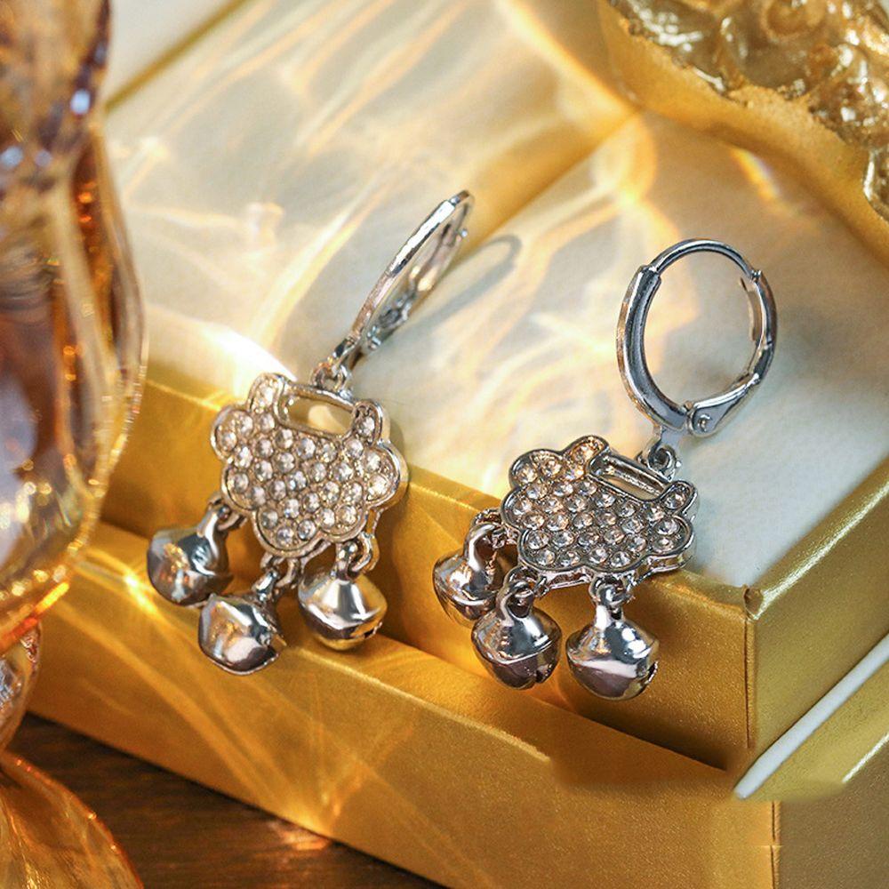 Khuyên Tai Phong Cách Trung Hoa Cổ Điển Sang Trọng|Bông Tai Dáng Dài Hình Ổ Khóa Chuông Độc Đáo Thời Trang