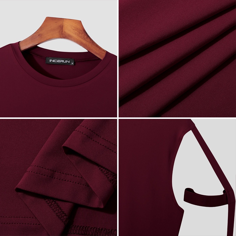 Áo nam INCERUN tay ngắn màu trơn thời trang