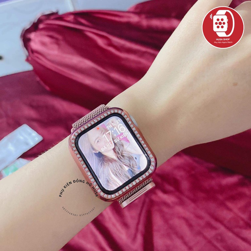 Combo Dây Milan Thép Không Rỉ và Ốp Viền Đính Đá Cho Apple Watch,T500,HW12,HW22,W26,W46,U78Plus Đủ Size