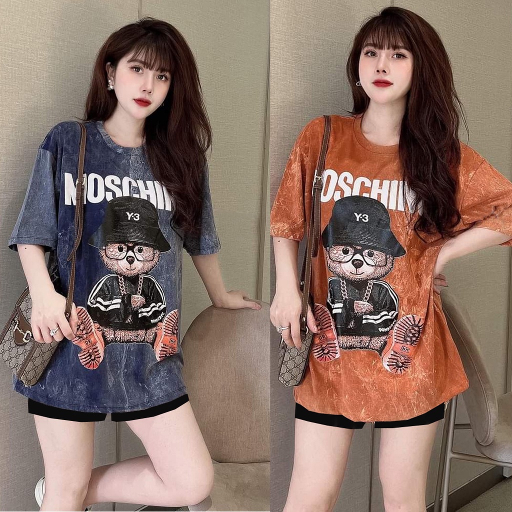 Đồ bộ thun đùi mặc nhà họa tiết gấu kính cận siêu kute (2 màu xanh, nâu cam)