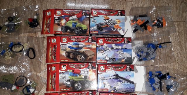 Sét 10 hộp lắp ráp Lego_Báo Động đỏ 1244 có 10 xe và máy bay các loại bằng nhựa ABS