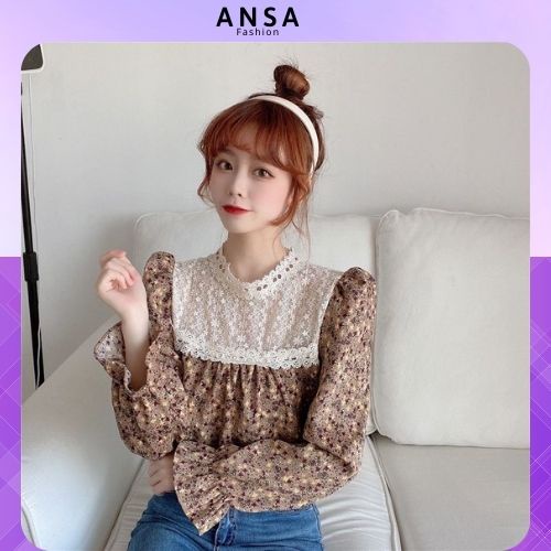 Áo sơ mi hoa nhí nữ bánh bèo dài tay