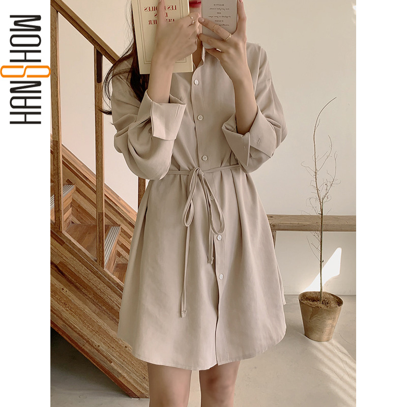 Đầm sơ mi tay dài/Áo khoác dệt kim không tay thời trang thanh lịch cho nữ