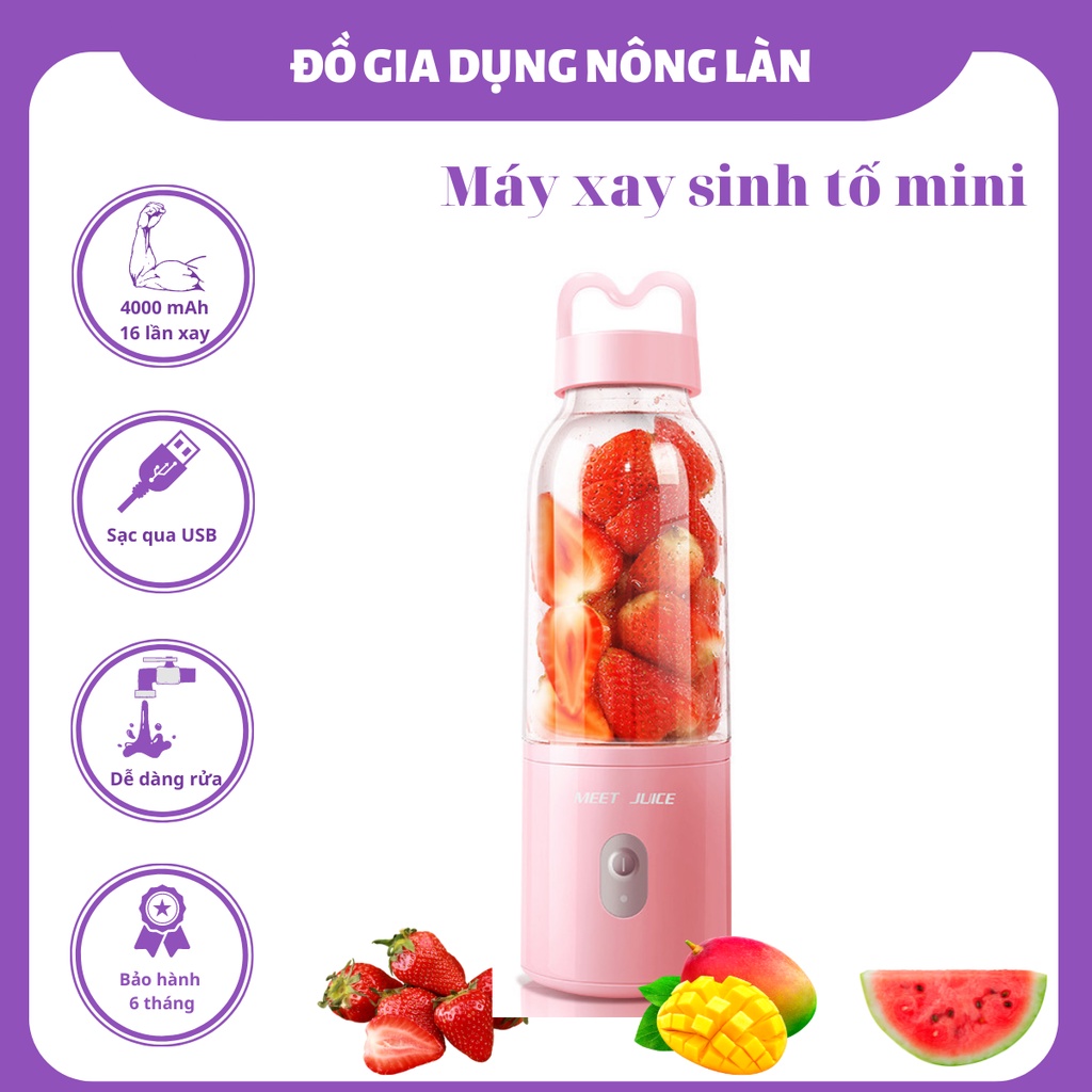 Máy xay sinh tố mini cầm tay Meet Juice Loại Tốt NL SHOP , Máy Xay Sinh Tố Mini Sạc Pin Qua Cổng Usb Tiện Lợi