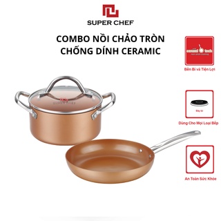 Combo Nồi Chảo Tròn Chống Dính Super Chef Đáy Từ Cao Cấp, An Toàn, Bền Bỉ Size NC24