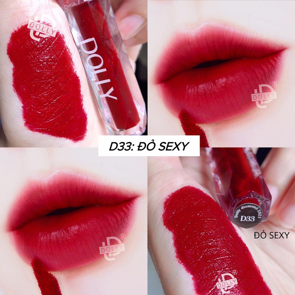Son Lì Son Kem DOLLY DIAMOND VELVET Không Chì Cao Cấp Chính Hãng Màu Đỏ Sexy
