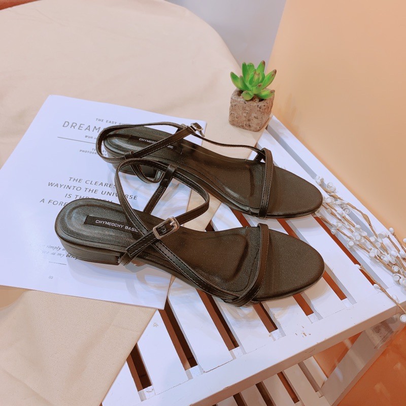 Sandal quai mảnh dây hông gót vuông 3p