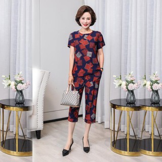 Bộ đồ trung niên, [QUÀ XINH TẶNG MẸ], chất liệu thun lạnh mềm mại thoáng mát, kiểu dáng ống suông thanh lịch