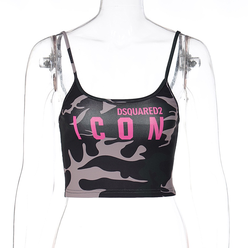 Áo Tank Top Hai Dây Hở Lưng Form Ôm In Chữ Phong Cách Đường Phố Quyến Rũ