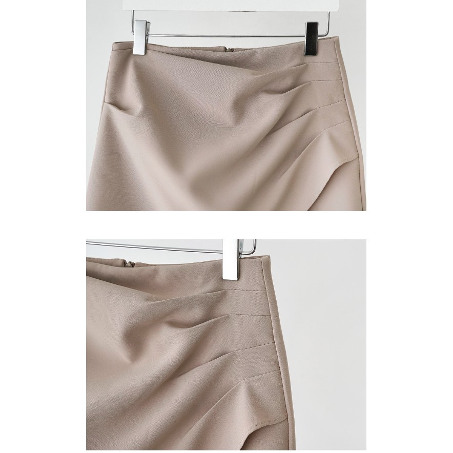 Chân váy A cách điệu vạt chéo bên hông, chân váy nữ dáng ngắn cạp cao 2 màu nâu đen Okella CV009 (có ảnh thật)