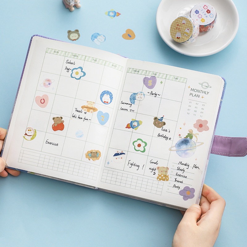 Cuộn 100 miếng dán washi xinh xắn dùng trang trí mặt nạ