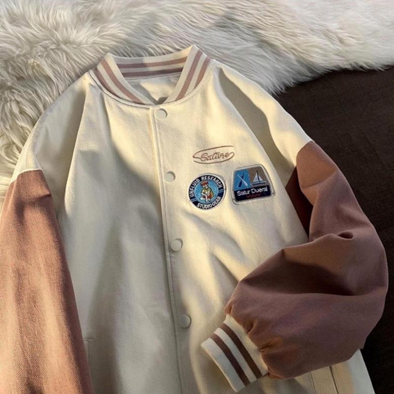 Áo Khoác Bóng Chày, Áo Bomber Nhung Logo Kiểu Dáng Hàn Quốc Form Rộng Trẻ Trung Năng Động(Hàng Sẵn)