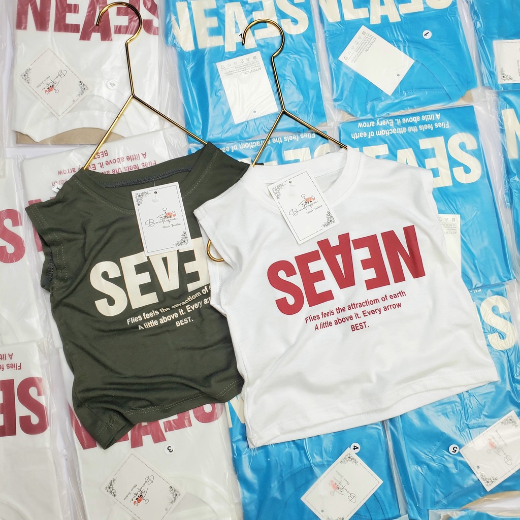 Áo Phông Cộc Tay In Chữ SEVEN Mẫu Hàn Quốc Cho Bé Trai Bé Gái  Cho Bé Từ 8-20kg Kèm ảnh thật