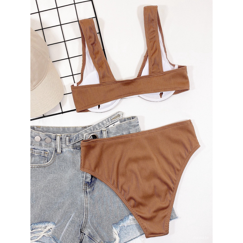 DUNEA Bộ Bikini 2 Mảnh Màu Trơn Quyến Rũ Cho Nữ