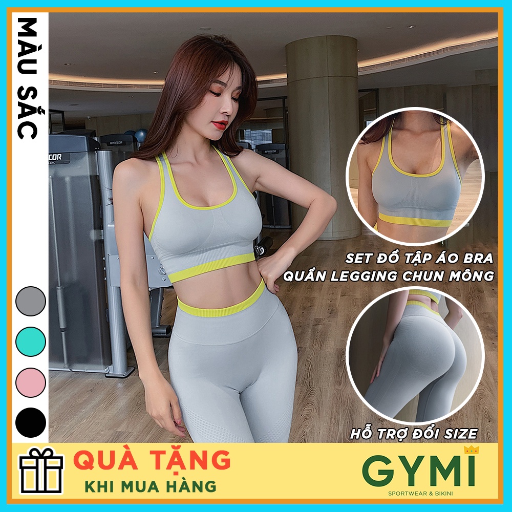 Set bộ đồ tập gym yoga nữ GYMI SET20 gồm áo bra và quần legging chun mông thumbnail