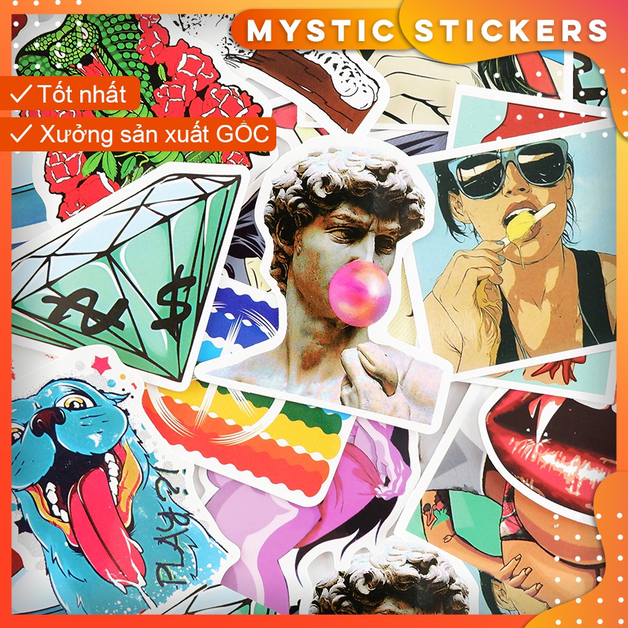 [SET TỔNG HỢP #4] 100 Sticker chống nước/ trang trí, set mix ,dán xe laptop mũ bảo hiểm vali...