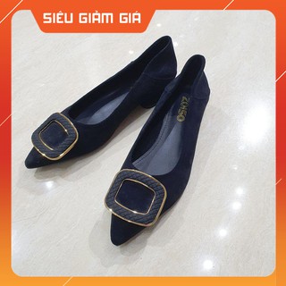 Giày Búp Bê Da Lộn Đính Mặt Vuông