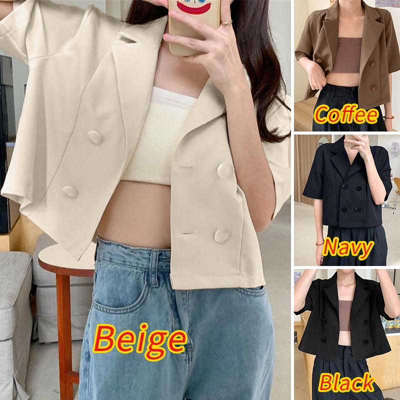 Áo khoác blazer ZANZEA tay lửng cổ bẻ thời trang Hàn Quốc tùy chọn màu sắc dành cho nữ