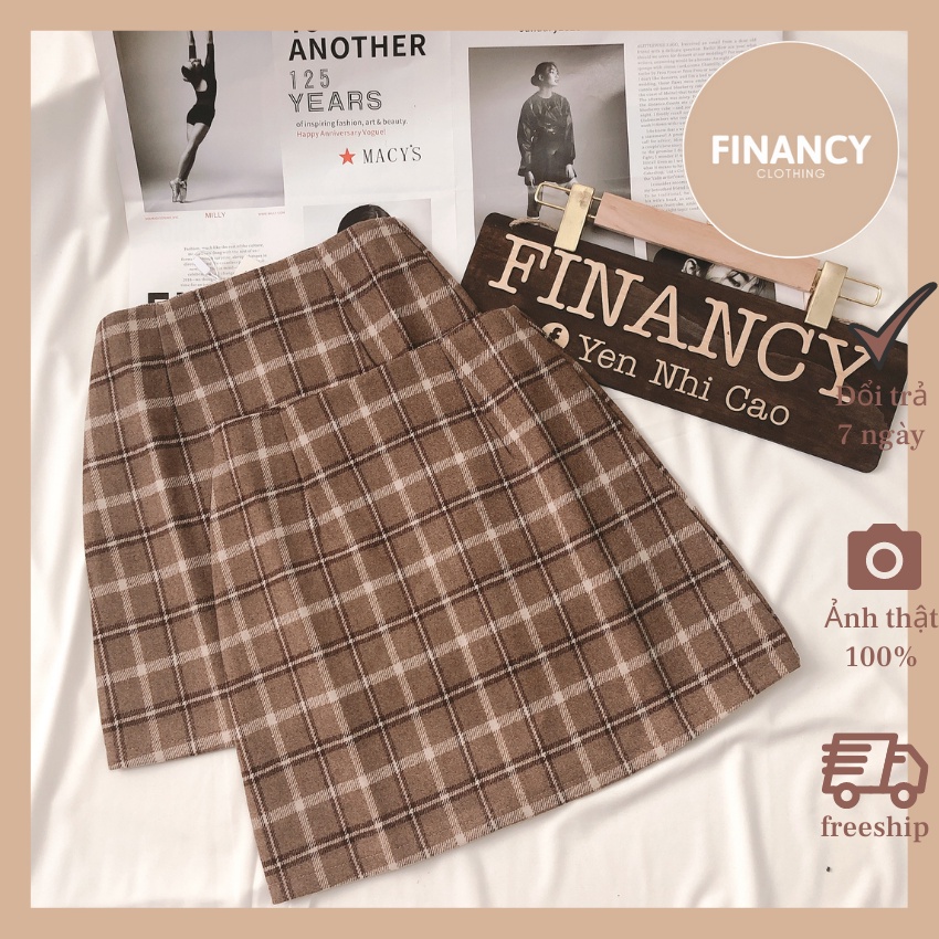 Chân váy chữ A, chân váy nữ dáng ngắn ⚡ HÀNG CAO CẤP ⚡  vải dạ sọc nâu Hàn quốc - V02