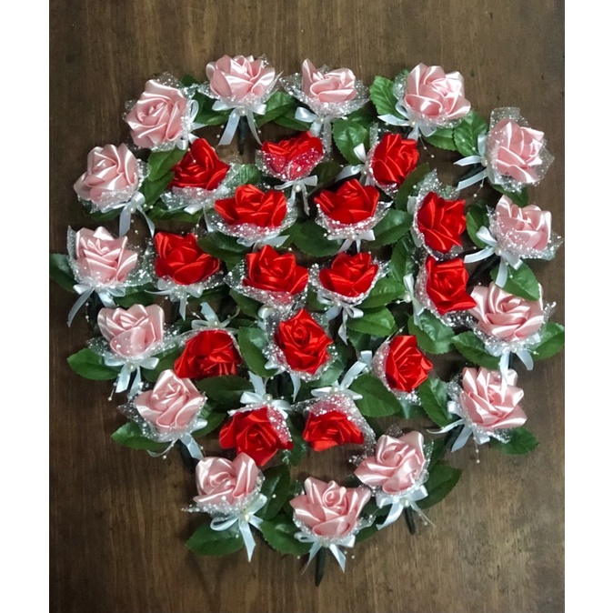 Hoa cài áo đám cưới - Hoa cài áo chú rể, cô dâu, hai họ, lễ gia tiên, tiếp Tân, bưng quả, sự kiện- hoa Hồng ruy băng lụa