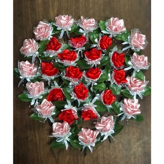 Hoa cài áo đám cưới - Hoa cài áo chú rể, cô dâu, hai họ, lễ gia tiên, tiếp Tân, bưng quả, sự kiện- hoa Hồng ruy băng lụa
