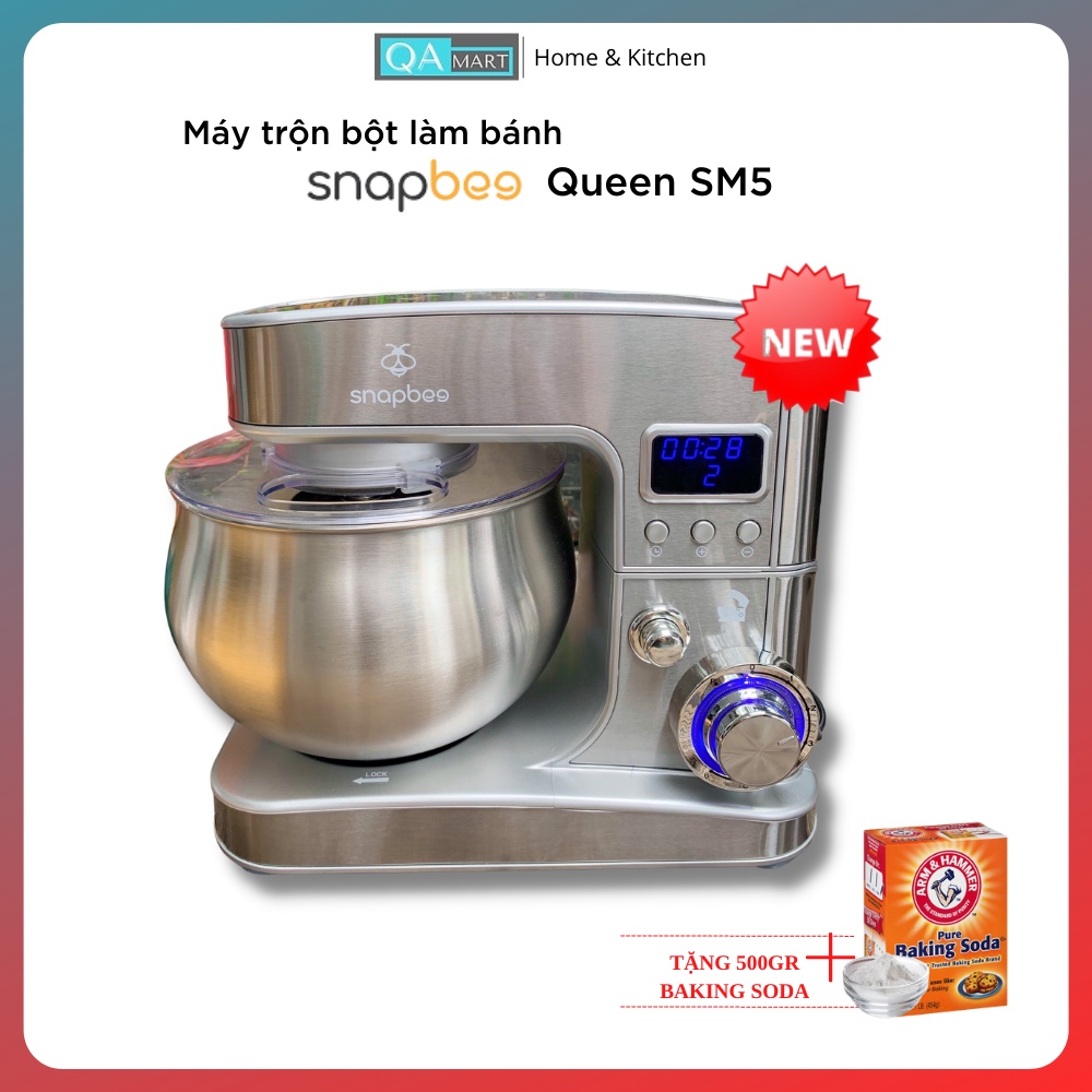 Máy trộn bột, máy nhào bột làm bánh Snapbee Queen SM5 dung tích 5 lít, bảo hành 24 tháng - Tặng kèm hộp Baking Soda