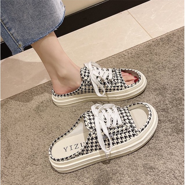 Dép sục, giày sục nữ thể thao hở mũi chất canvas cute đế nhẹ mới nhất