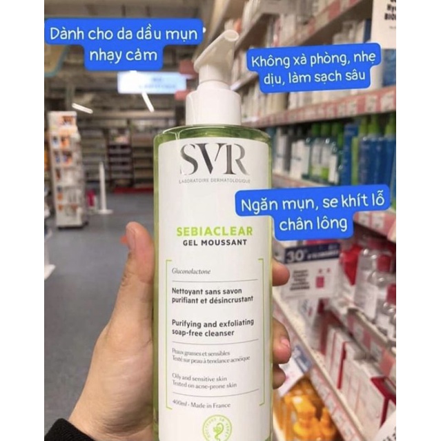 Sửa rửa mặt SVR GEL cho da dầu mụn & nhạy cảm