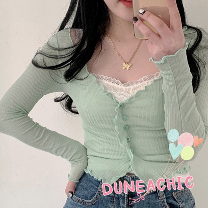 DUNEA Áo cardigan Dệt Kim Tay Dài Cổ Chữ v Quyến Rũ Cho Nữ